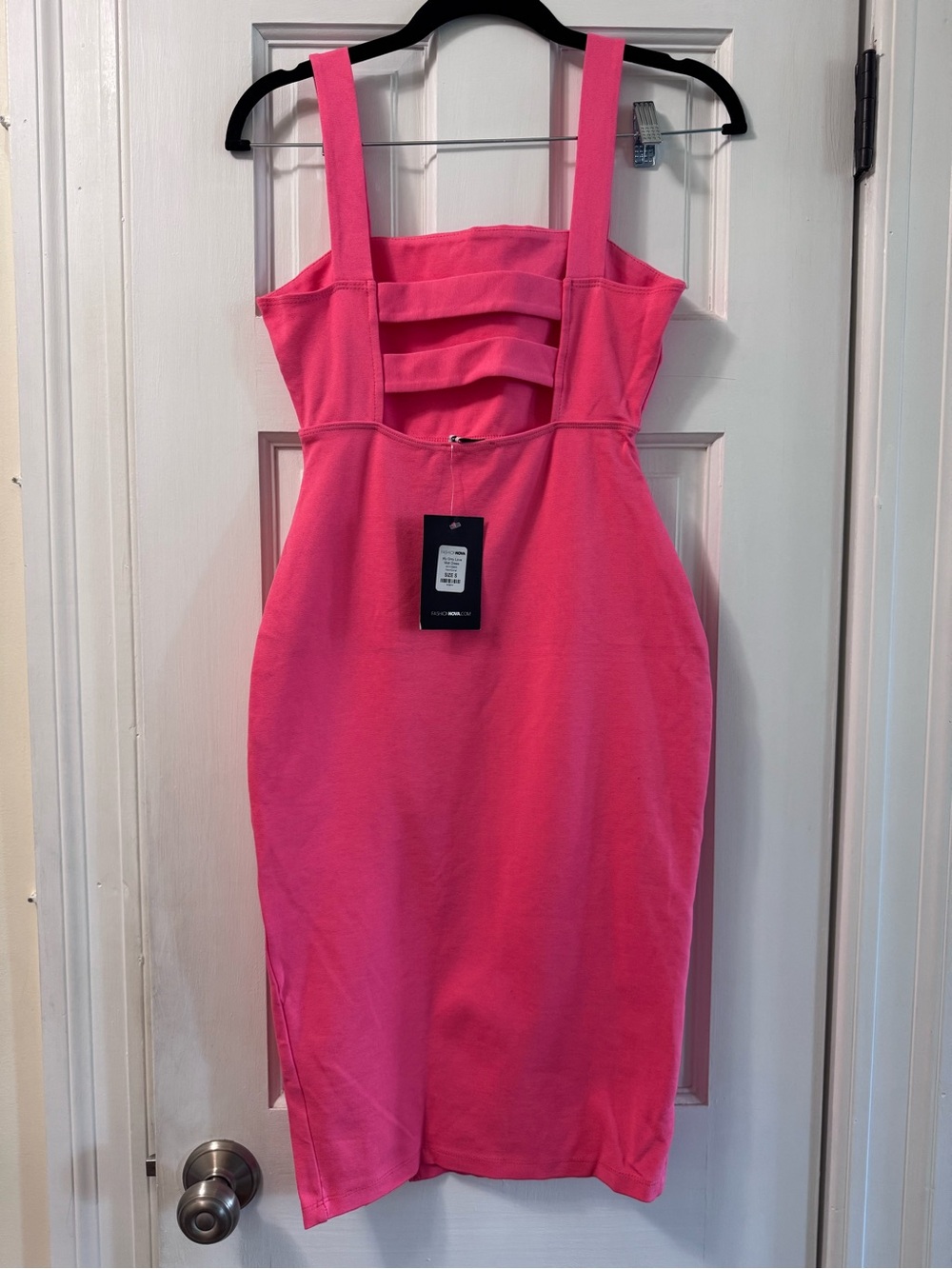 Fashion Nova Hot Pink Square-Neck Midi Bodycon Dress